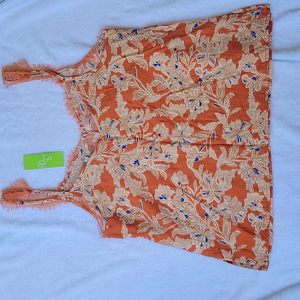 NWT Sam Edelman Size Large Orange Ruffled Camisole Top - Picture 3 of 4